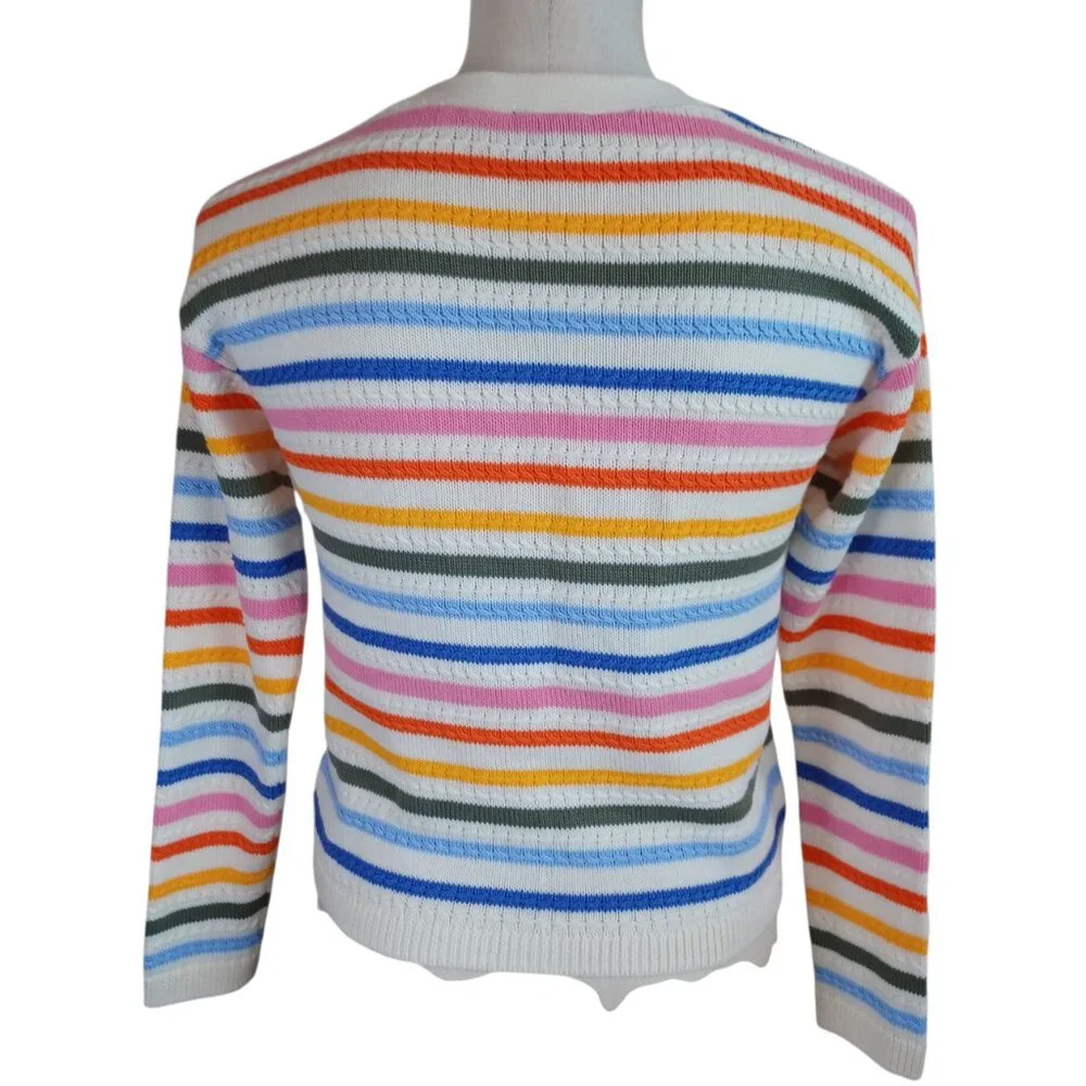 Talbots Sweater Multi Stripe Cardigan V Neck Button Front Womens‎ Petite